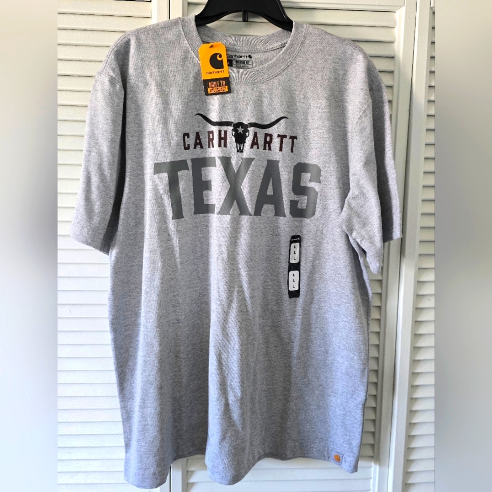 Carhartt Texas Logo Relaxed Fit Heavyweight Short Sleeve T-Shirt Grey Sz Large